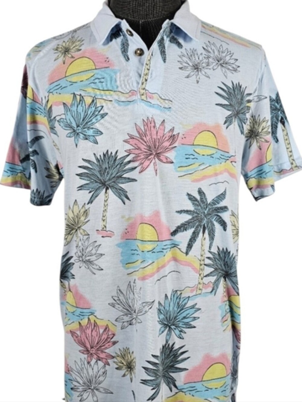 Sovereign Code Men's Blue Hawaiian Print Short Sleeve Casual Beach Polo Size XL